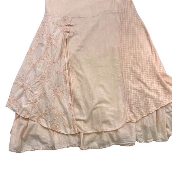Lagenlook Layered Boho Embroidered Nude Flowy Spaghetti Strap Midi Dress - Picture 3 of 16